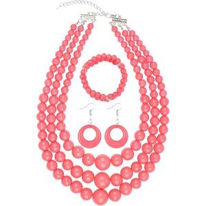 Miss U Hair Women's Chunky Large Statement Beads Necklace Earrings Stacked Brace